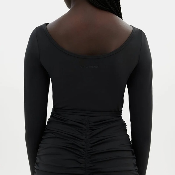 NWT Girlfriend Collective Black Ruched Andi Long Sleeve Midi Dress